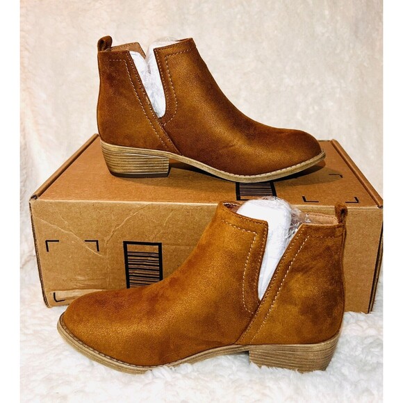 Journee Collection Womens Rimi Bootie Vegan Suede Ankle Boot - Camel - Size 6 - Picture 3 of 10